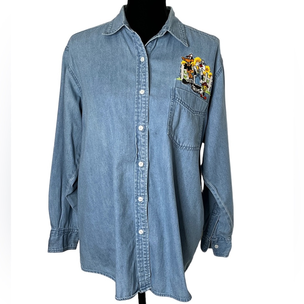 Garment Graphics size Medium Looney Toons long sleeved, chambray, button up top